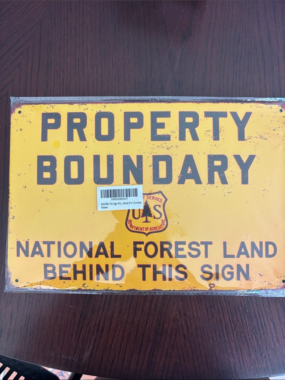 Property Boundary National Forest Land Sign - Yellow